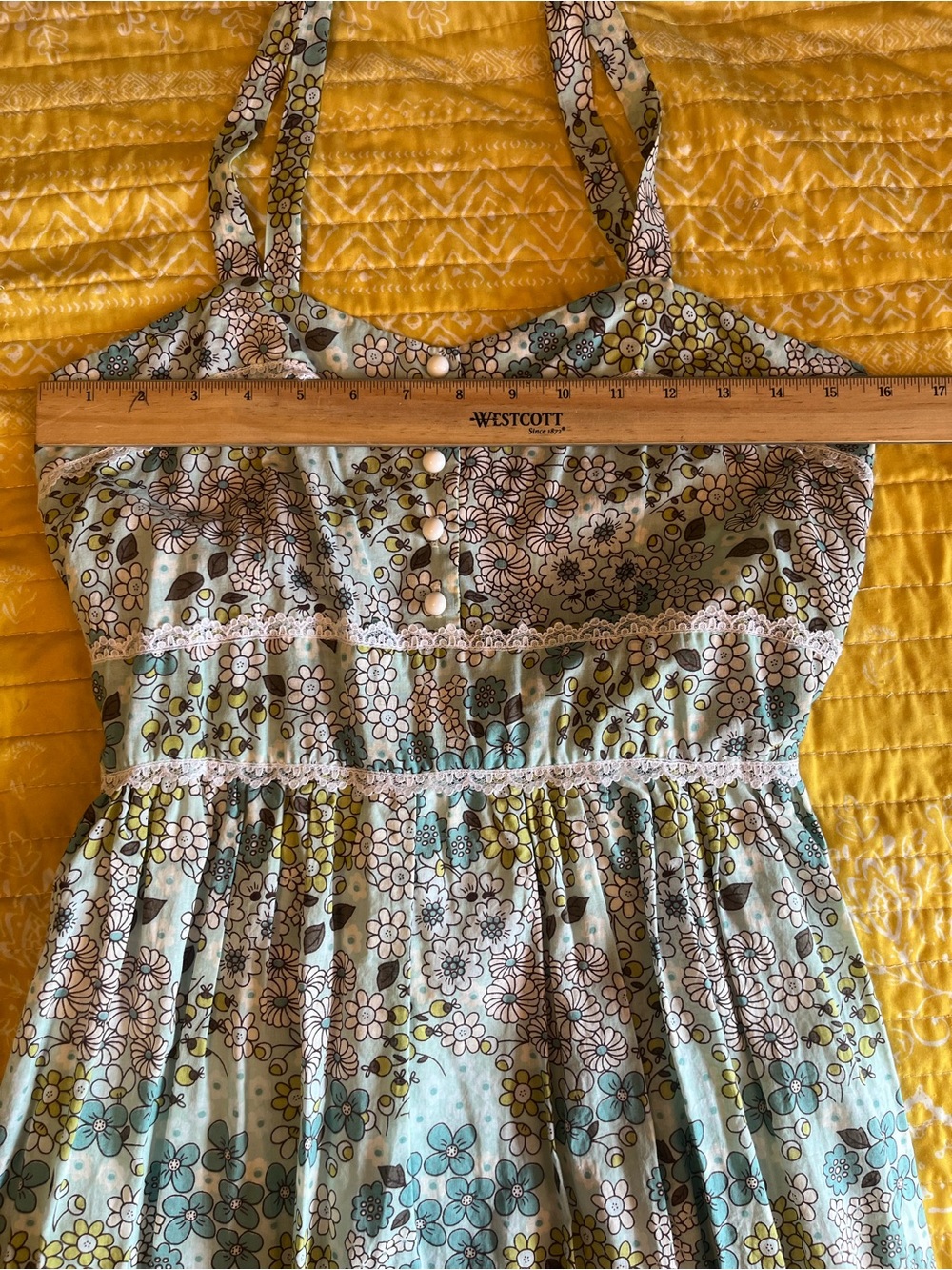 Floral Vintage Spaghetti-Strap Sundress in Aqua and Yellow - Picture 7 of 12